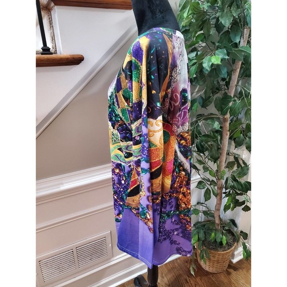 Womens Multicolor Geomatric Long Sleeve Round Neck Casual Top Blouse Size 2XL - Picture 6 of 10